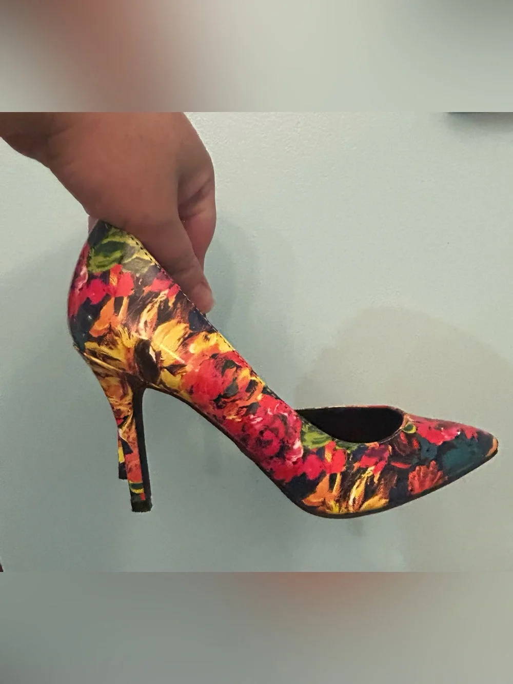 Y2K Brash Womens Karah D'orsay Shoes Yellow Floral Pointed Toe Slim Heels SZ 6.5